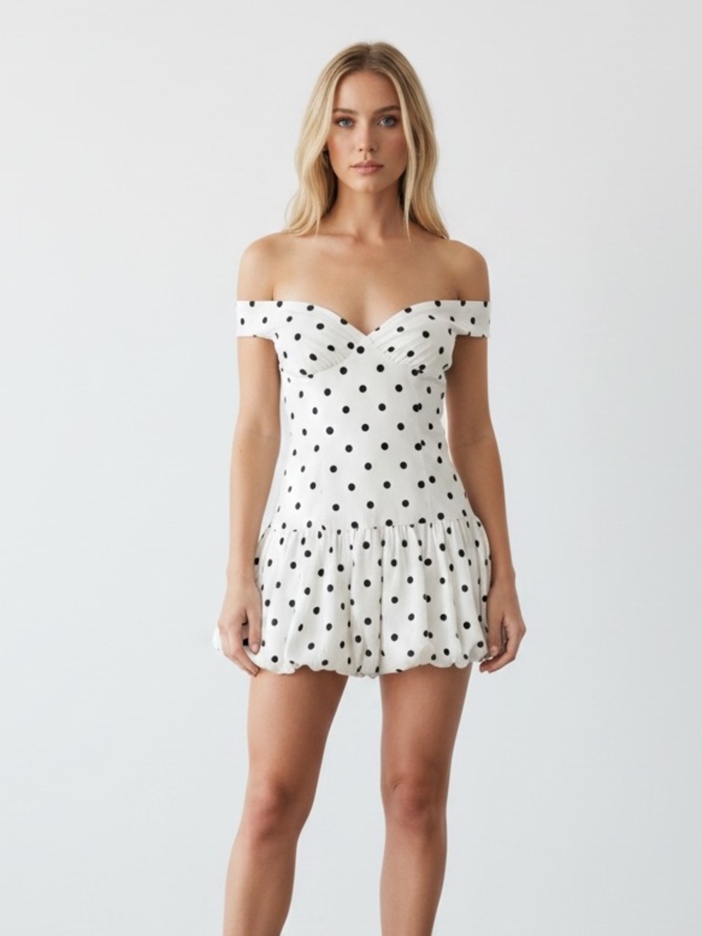 Peppermayo White Strapless Polka Dot Mini Dress